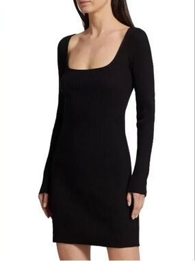 Vince Long Sleeve Ribbed Scoop Neck Black Mini Dress Small NWT